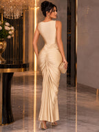 Vacation Style Rice-White Golden Thin Strap Dress Women'S Summer Flowing Temperament Beach Outing Long Dress - Light Khaki