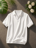 New Fashion Men'S Polo Collar Casual Outing Commute Top Fabric Stretch Ribbed, Spring, Trendy, Outdoor, Breathable - White