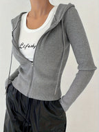 Women's Slim-Fit Solid Color Hooded Long Sleeve Casual Jacket - Slate Grey