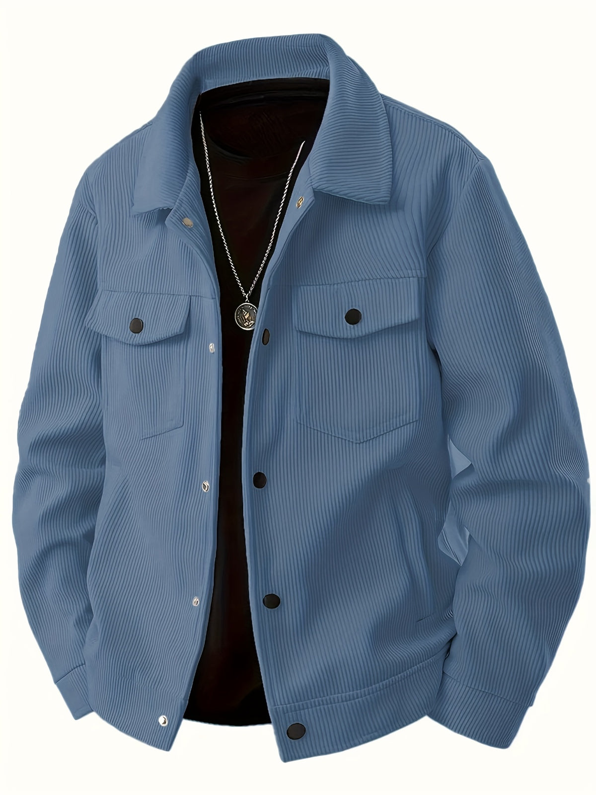 [Pearson OBM] Autumn Hot Style Retro Style Lapel Men'S Solid Color Easy Comfortable Warm Corduroy Cargo Jacket, Encountering Pre-Modern Cross-Border Fashion Jacket 2pcs Set - Blue+Khaki
