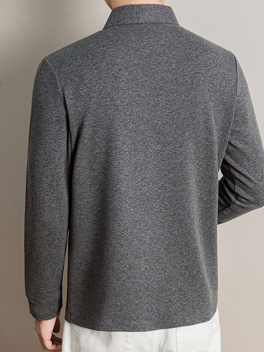 Men's Lapel Casual Knit Long-Sleeve Top, Slightly Relaxed Fit, Suitable for Both Business and Casual Wear, Ideal for Men's Commuting and Daily Use - SINBOS - Light Grey