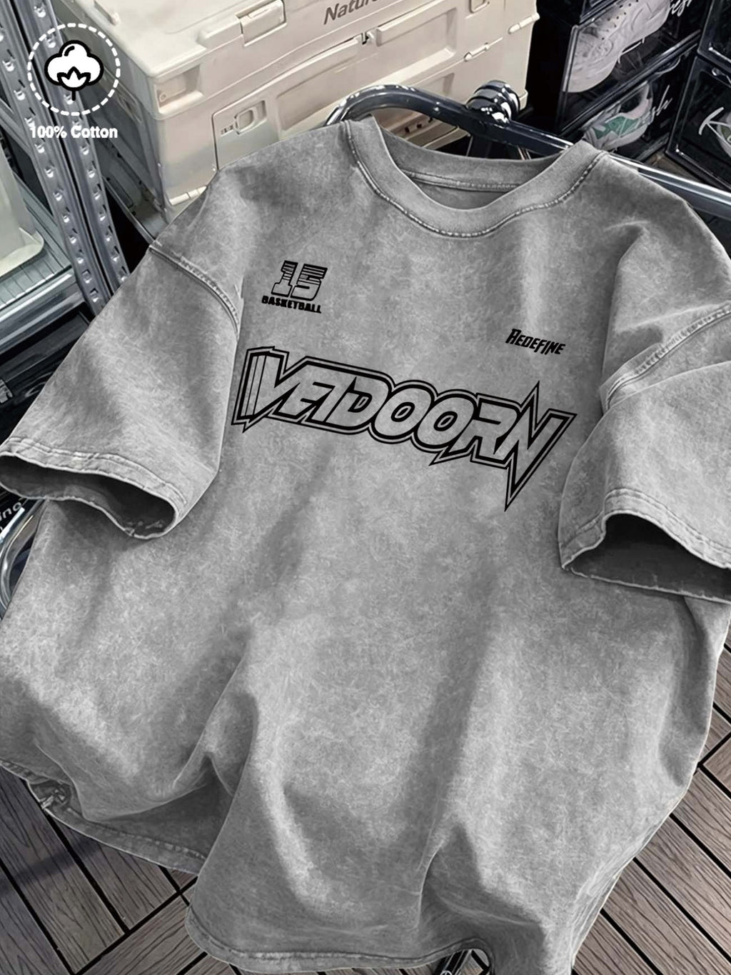 Men's 100% Pure Cotton Short-Sleeve T-Shirt, Summer Casual Versatile Crew Neck Top with Geometric Line Abstract Art Print, Breathable and Sweat-Wicking Fabric, Vintage Washed Distressed Style, Suitable for Daily Commuting, Parties, and Running - Grey