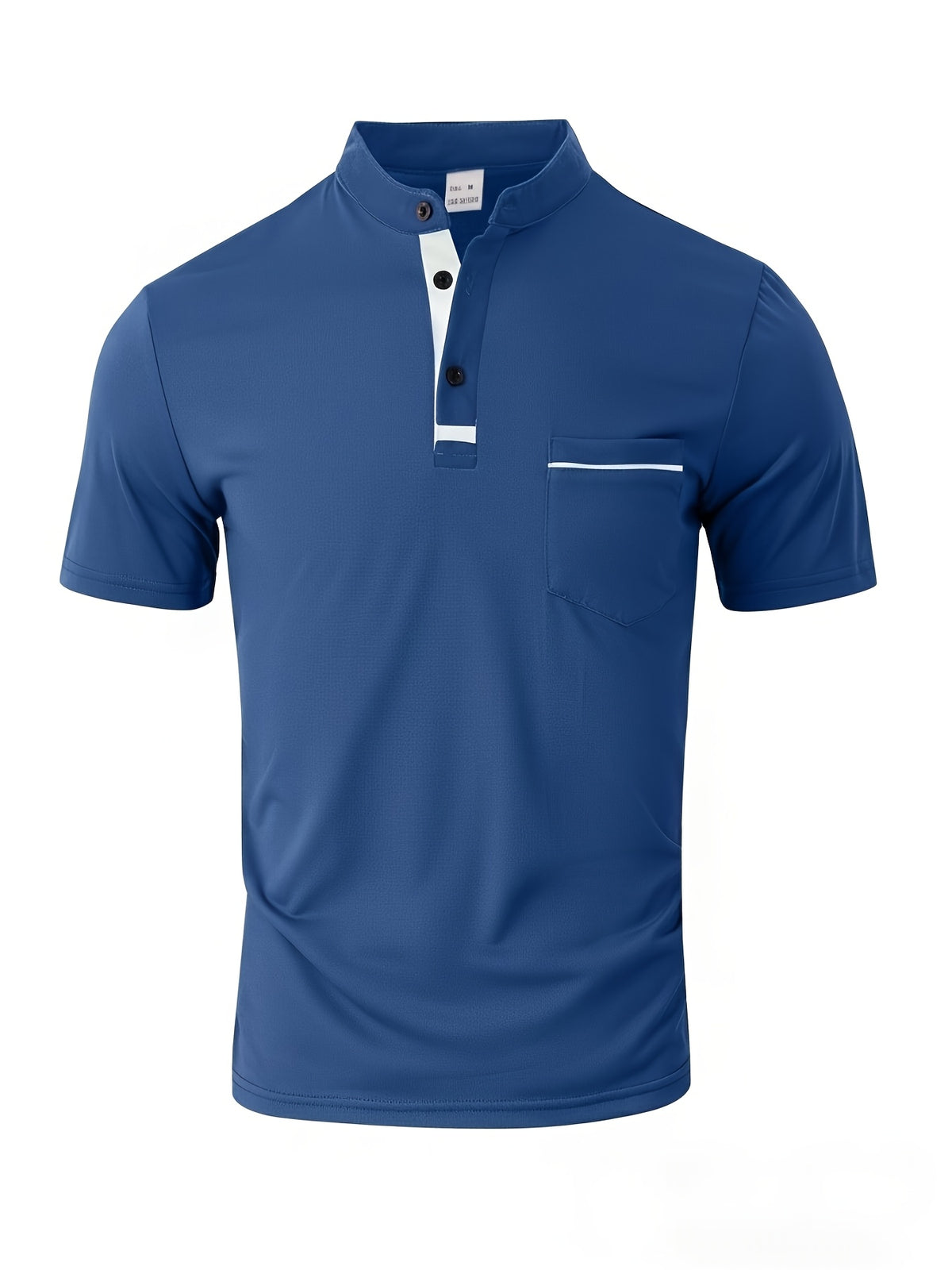 [Josh May OBM] 4pcs Set, Solid Color Stand-Up Collar Henley Shirts, Breathable Quick-Dry Casual Shirts, Lightweight Stretch, No Ironing Required, Durable And Wearable, Button-Up Design, Suitable for Summer Office, Yacht Wear, Casual Attire - Black+White+Sea Blue+Light Blue