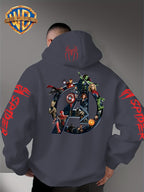 Men'S Trendy Fall Hoodie, American Superhero Collection Print Hooded Sweatshirt, Unisex Loose Street Style Casual Top. Casual Daily Style with Drawstring Design, Long Sleeve Knit Sweater, Machine Washable, Perfect for Casual, Athletic - Dark Gray