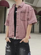 Men's Fashion Denim Top - Burgundy