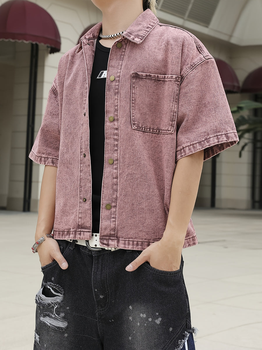 Men's Fashion Denim Top - Burgundy