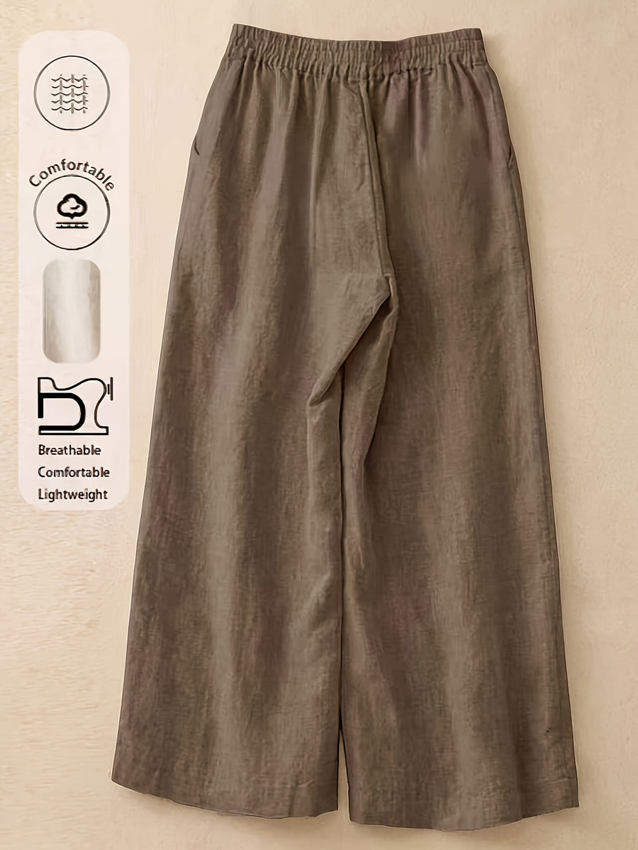 Women's Straight-Leg Ankle Pants with Button Closure & Detail - Loose-Fit Trousers Suitable for Seasons, Solid Color Casual to Dressy Wear, Machine Washable Non-Stretch Pants for Office, Everyday Outfits - Khaki