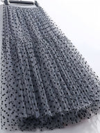 New Spring/Autumn Double-Layer Velvet Mesh Gauze Geri Rib Fluffy Ruffled Women'S Half Skirt, All-Season Wear - Slate Grey