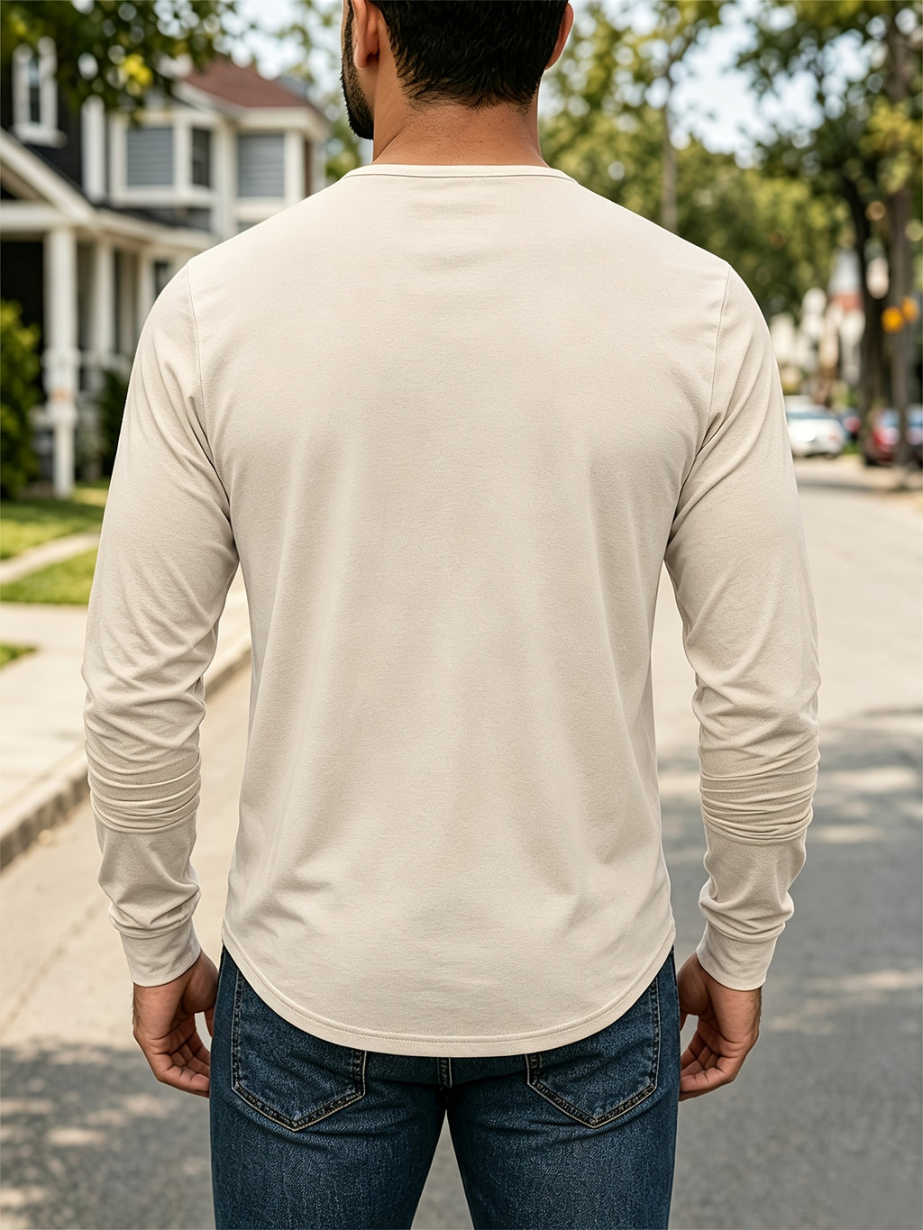 Men's Casual Long-Sleeve Henley T-Shirt 2pcs for Spring, Autumn, and Winter, Breathable and Comfortable Knitted Fabric, Versatile Base Layer, American-Style Casual Versatile Men's Top, Henley Collar + Vintage Buttons, Suitable for Commuting - Green+Khaki