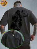 Warner Bros. Authentic Classic North King Snowman Hand-Drawn Sketch Portrait Ice Wolf Print Retro Distressed T-Shirt Loose Round Neck Top Summer Trendy Street All-Match Top - Black