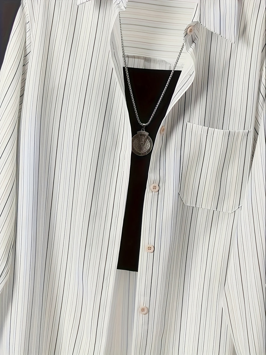 Women's Striped Long-Sleeve Shirt for Spring/Summer - White