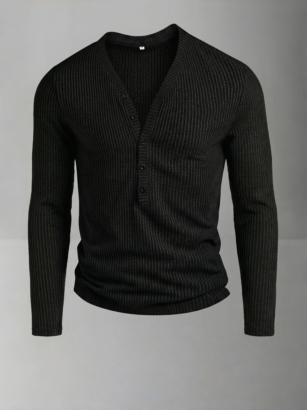 ROYALBOY Men's Autumn New Textured Two-Tone Striped Fabric Deep V-Neck Long Sleeve Outdoor Fashion Sports Top - Black