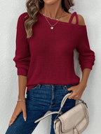 Women's Fashion Cross-Strap Casual Long Sleeve T-Shirt - Burgundy