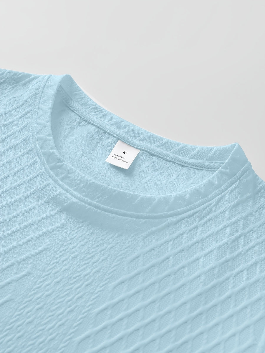Men's New Textured Fabric Crew Neck T-Shirt - Sky Blue