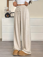 Summer Directional Style Women'S Solid Color Drawstring Casual Trousers, Easy And Fashionable, Suitable for Daily Wear - Apricot