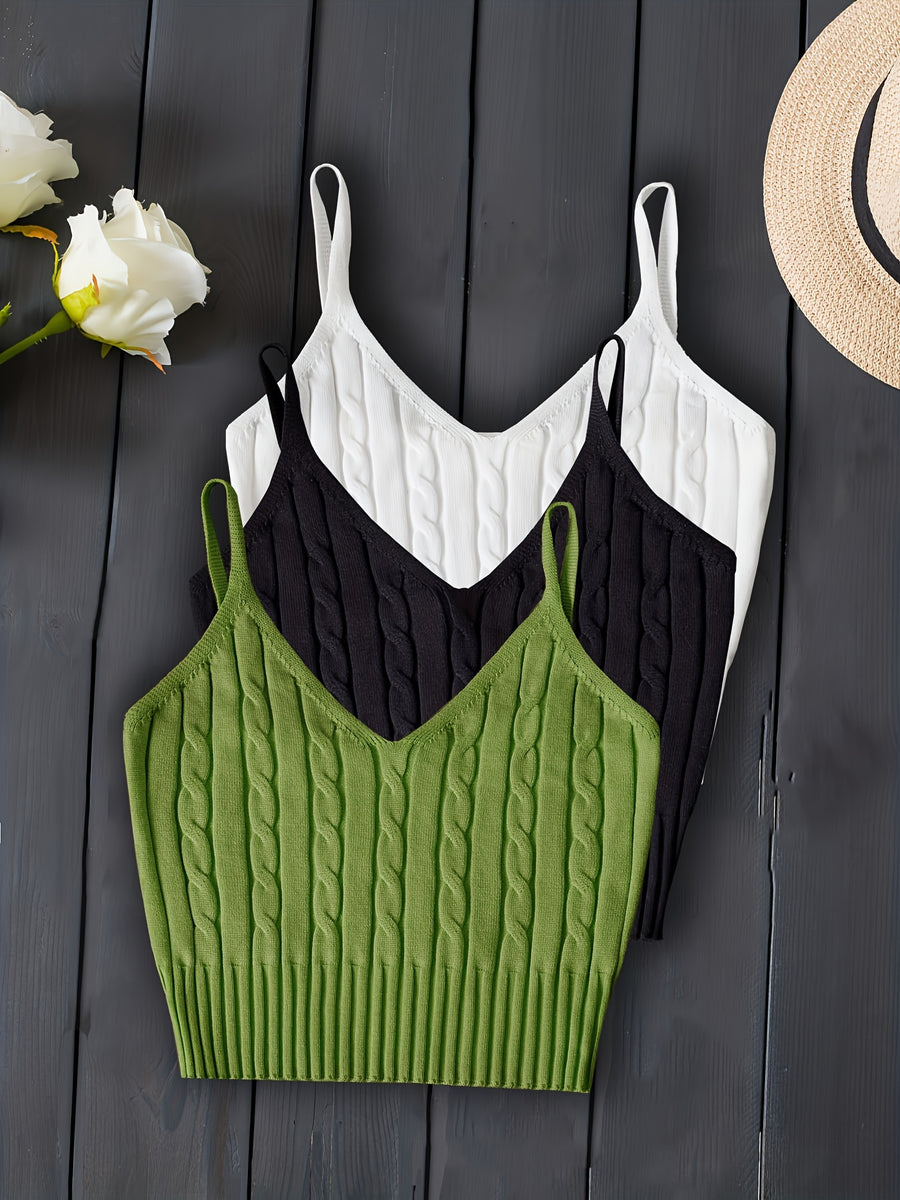 3pcs Set New Fashion Solid Color Sexy Camisole Tank Tops Versatile - Mix color 5