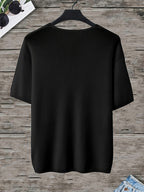 Men'S Loose-Fitting Short-Sleeve Pullover with a V-Neck And Dropped Shoulders, Knit - Black