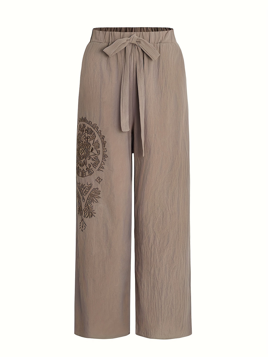 Elegant Special Wide-Leg Pants, Embroidered, Simple, Casual, Wide-Leg, Spring/Autumn, Women's Trousers "YT - Khaki