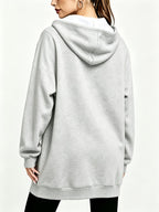 Women's Long Hooded Printed Sweatshirt Jacket, Autumn/Winter Thickened Hoodie, Versatile Loose Fit Casual Long Sleeve Zip-Up Cardigan Jacket - Grey