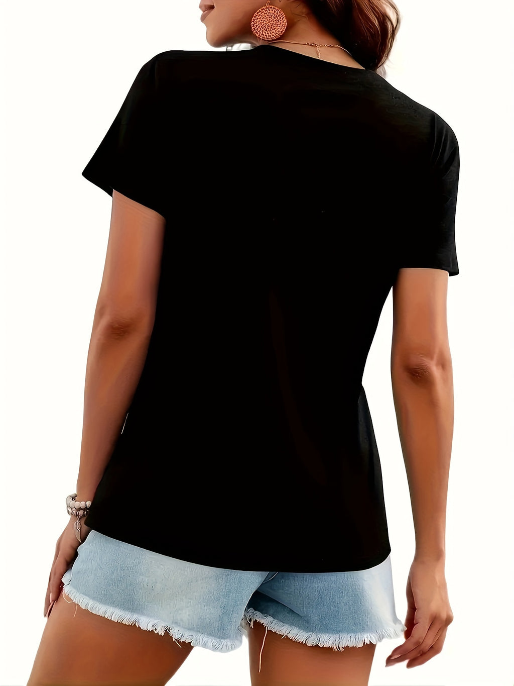 Trendy Fashion, Women'S Round Neck Short Sleeves, Casual And Comfortable, Women'S Spring And Summer Clothing - Black