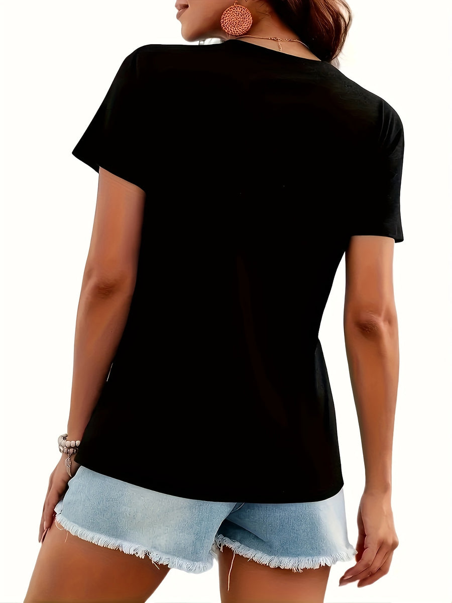 Trendy Fashion, Women'S Round Neck Short Sleeves, Casual And Comfortable, Women'S Spring And Summer Clothing - Black