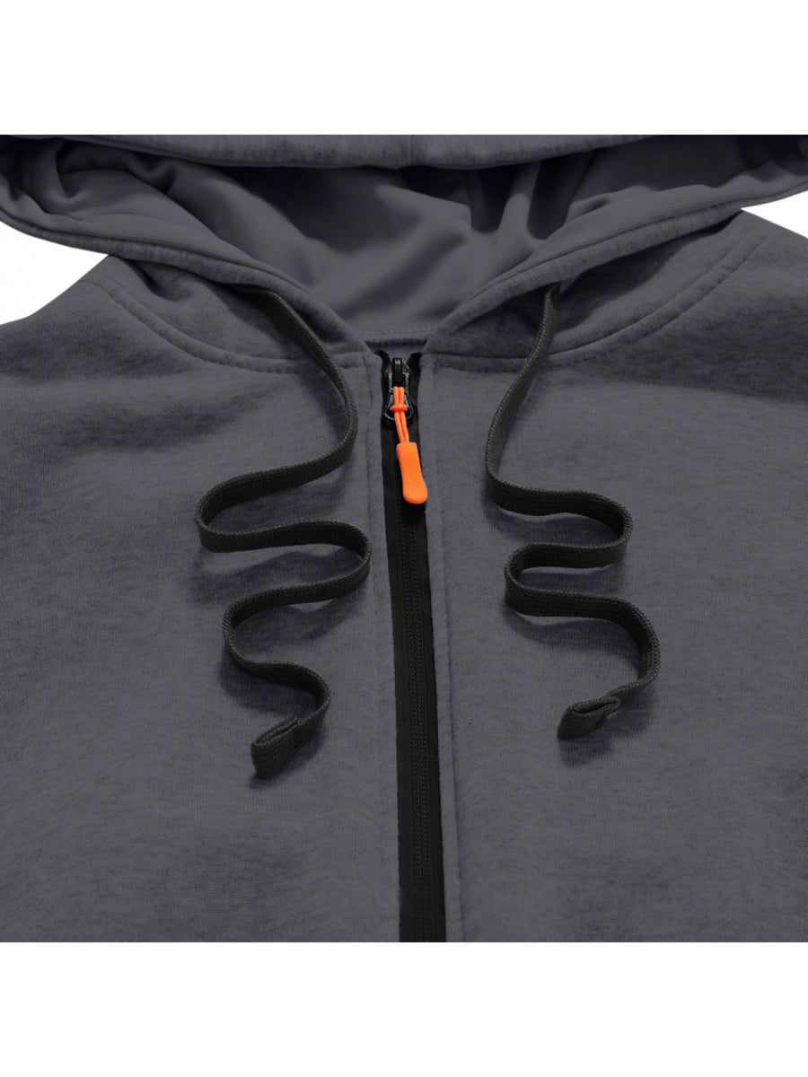 Men'S Casual Hooded Long Jacket PARIS Striped Logo Print Side Seam Zipper Detail Leather Decorative Label Drawstring Hat Collar Loose Daily Windproof Coat, Autumn Essentials - Dark Gray