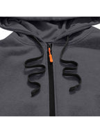 Men'S Hooded Long Trench Coat, Full Zipper Cardigan, Letter Pattern Printed on Front, Side Arm Spliced Zipper Bag And Leather Label at Hem - Dark Gray