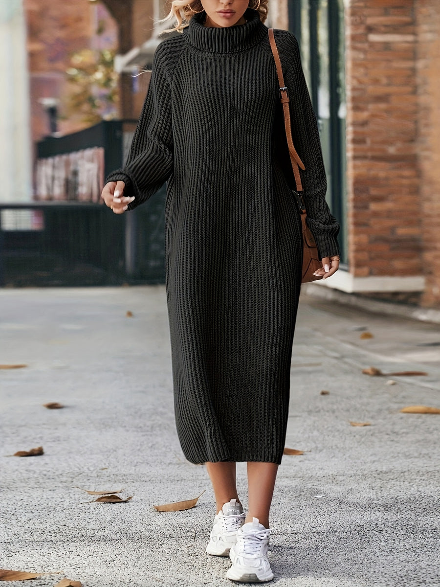 This Autumn and Winter Fashion Solid-color High-neck Long Sweater for Women Is a Casual Style. It Is Suitable for Daily Outings and Dates. It Is Versatile and Practical, and a Must-have for Daily Commutes and Dates - Black