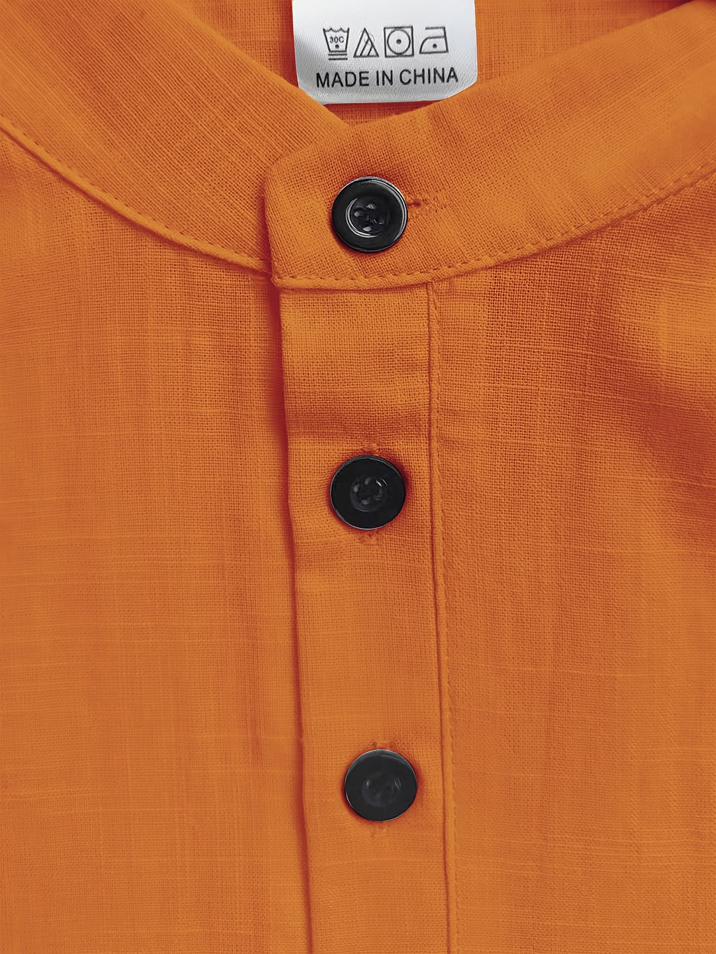 Men's Casual Solid Color 100% Cotton Short Sleeve Summer Button-Up Shirt, Round Neck Breathable Sweat-Absorbent Pure Cotton Pocket Print 100g Lightweight Shirt - Orange