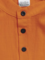 Men's Casual Solid Color 100% Cotton Short Sleeve Summer Button-Up Shirt, Round Neck Breathable Sweat-Absorbent Pure Cotton Pocket Print 100g Lightweight Shirt - Orange