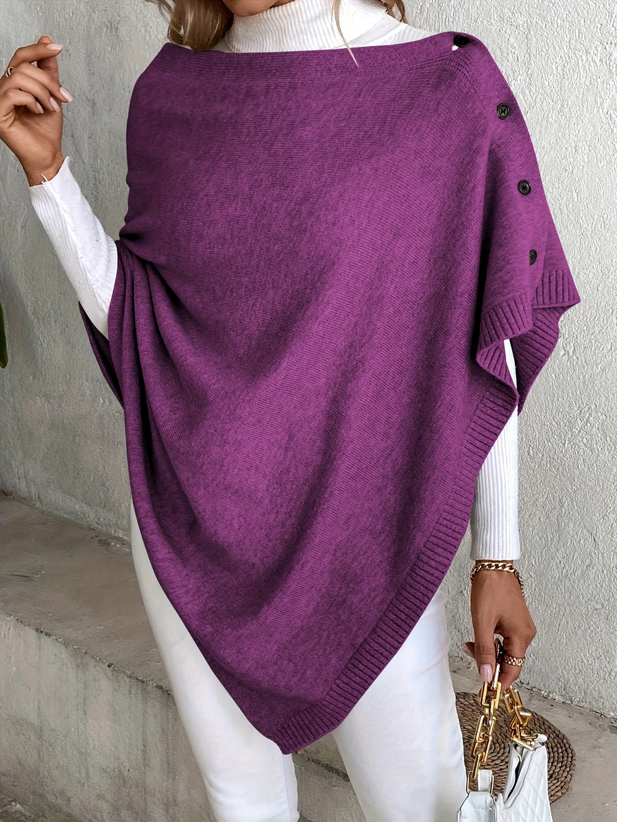 A Versatile Cape That Can Be Styled in Various Ways Throughout The Year, Featuring an Elegant Design, Solid Colors, Buttons, And Suitable for Air-Conditioned Environments - Purple