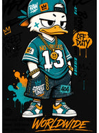 Printed Design, Non-textured, European and American Casual Style Men's Leisure T-shirt with Duck Image, Layered with Street Font Graphics, for Daily Commuting and Casual Wear - Mixed Color 3