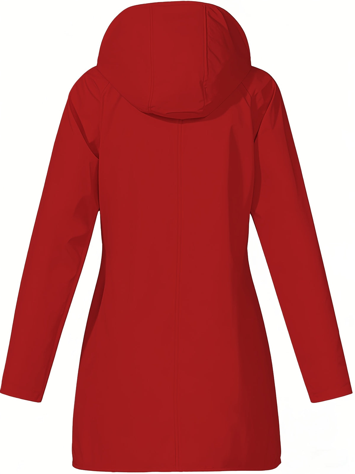 Women'S Hooded Outdoor Pocket Zipper Casual Mid-Length Trench Coat - 【Red】