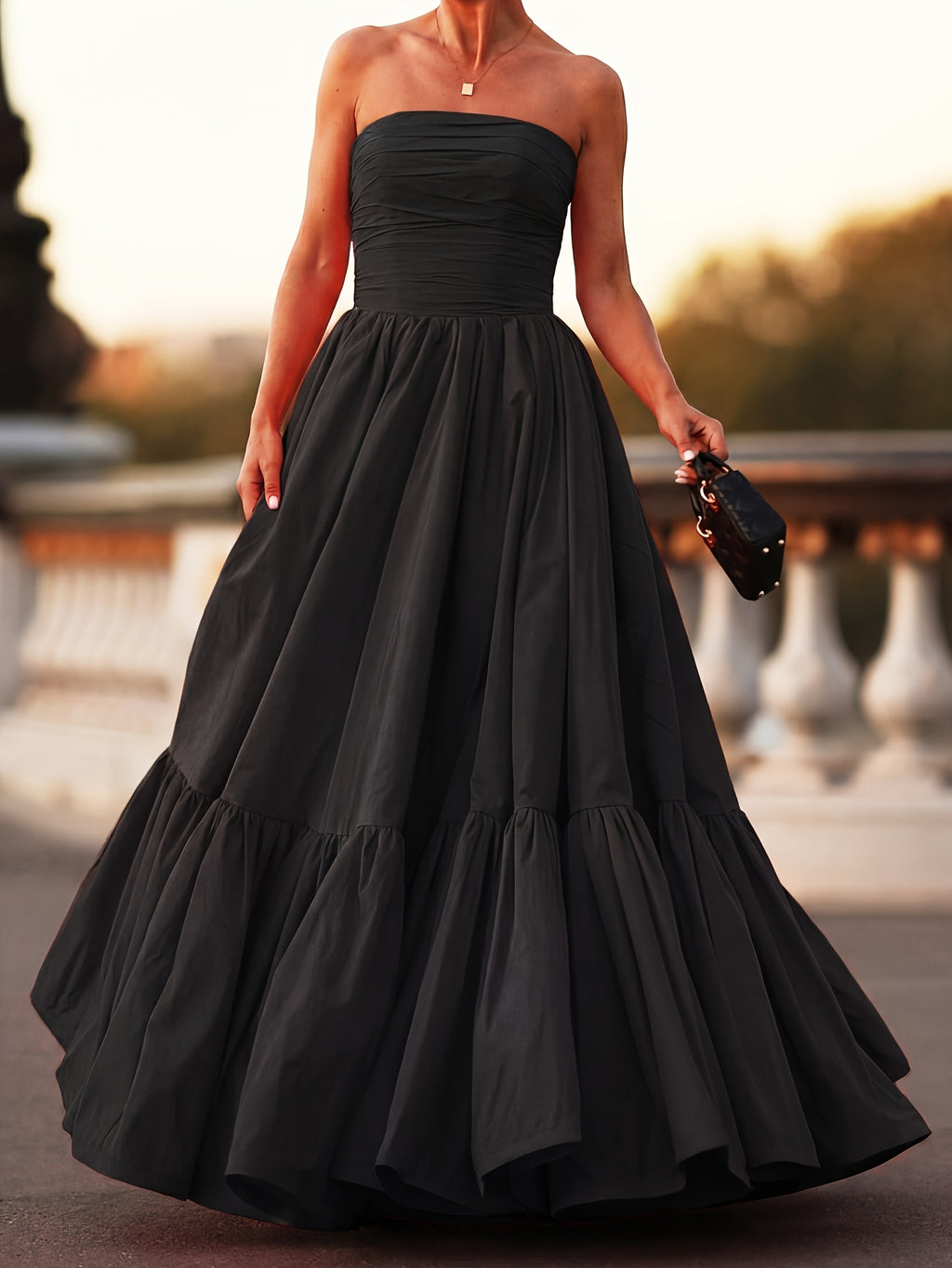 Women'S Off-Shoulder Gown - Solid Color Party Elegant Long Dress for Wedding, Bridesmaid, Formal Evening Gown - Black