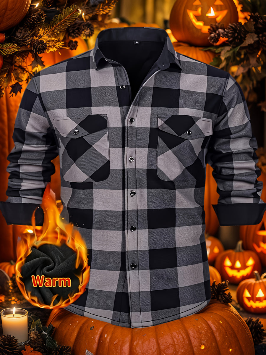 2026 Men's Plaid Shirt - Color Block Design, Brushed Lining, Warm Winter Flannel (Casual & Outdoor) Color Block Lining, Cold Weather Flannel for Outdoor Bold Color Block, Brushed Interior, Urban Style - Slate Grey