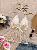 Style Mesh Floral Texture Cute Top - Apricot