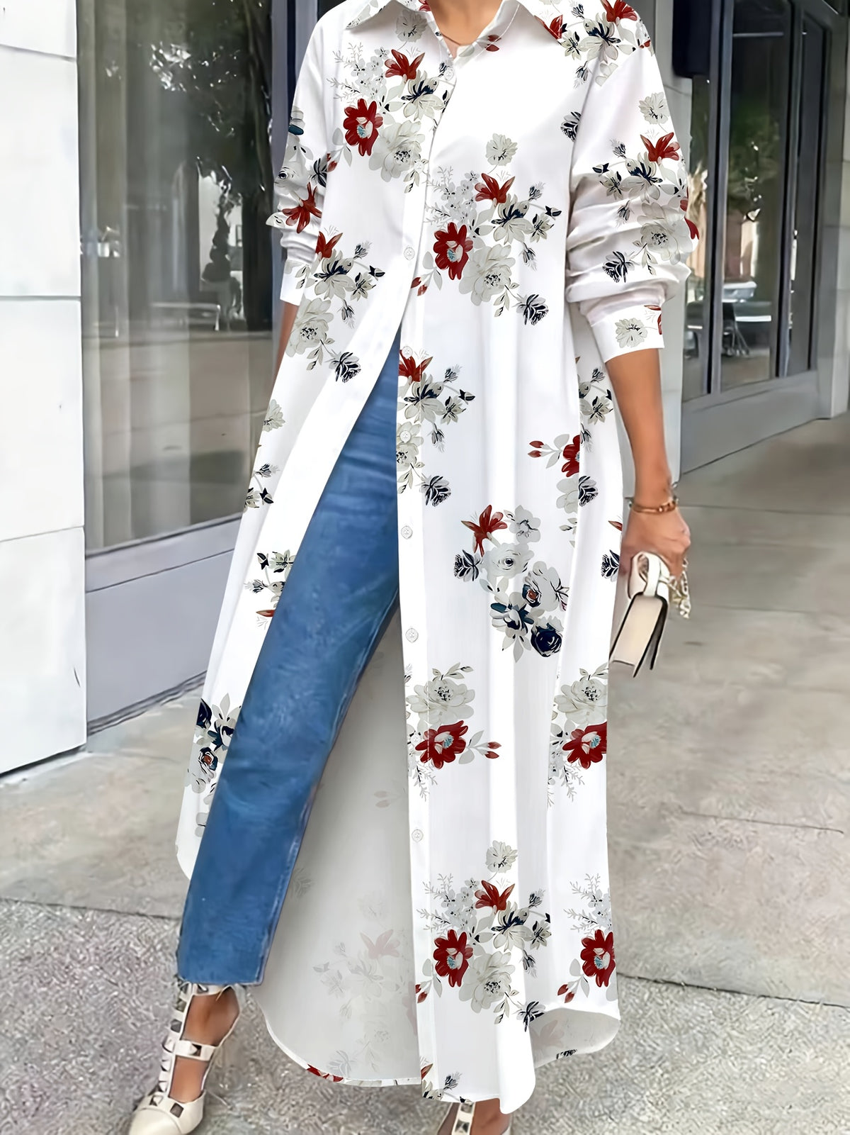 A Stylish And Elegant Women'S Shirt Featuring Beautiful Floral Prints - White
