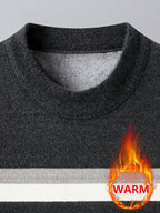 Minimalist Urban -Lined Crewneck Knit Sweater for Warm Daily Commuting - Grey