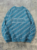 Autumn/Winter Men's Textured Pattern Crew Neck Pullover Basic Casual Korean Style Versatile Loose Fabric Top - Light Blue