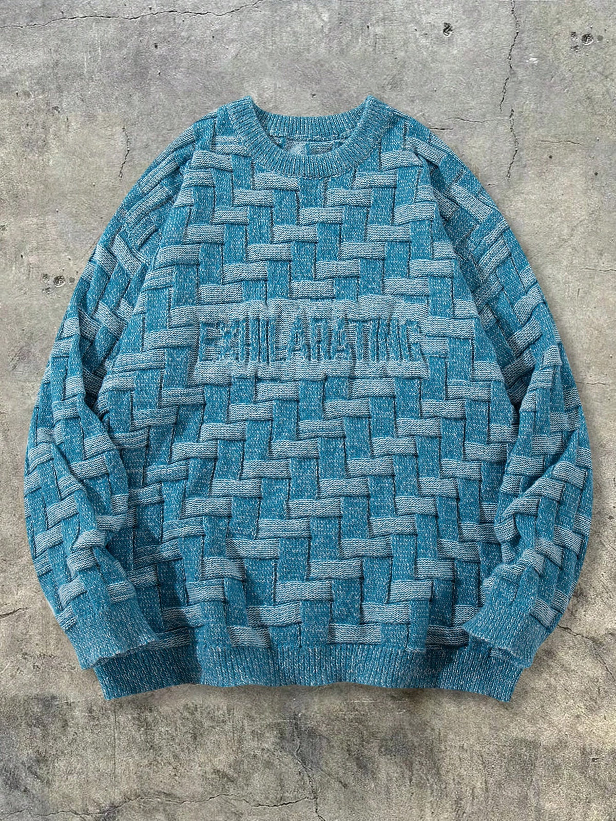 Autumn/Winter Men's Textured Pattern Crew Neck Pullover Basic Casual Korean Style Versatile Loose Fabric Top - Light Blue