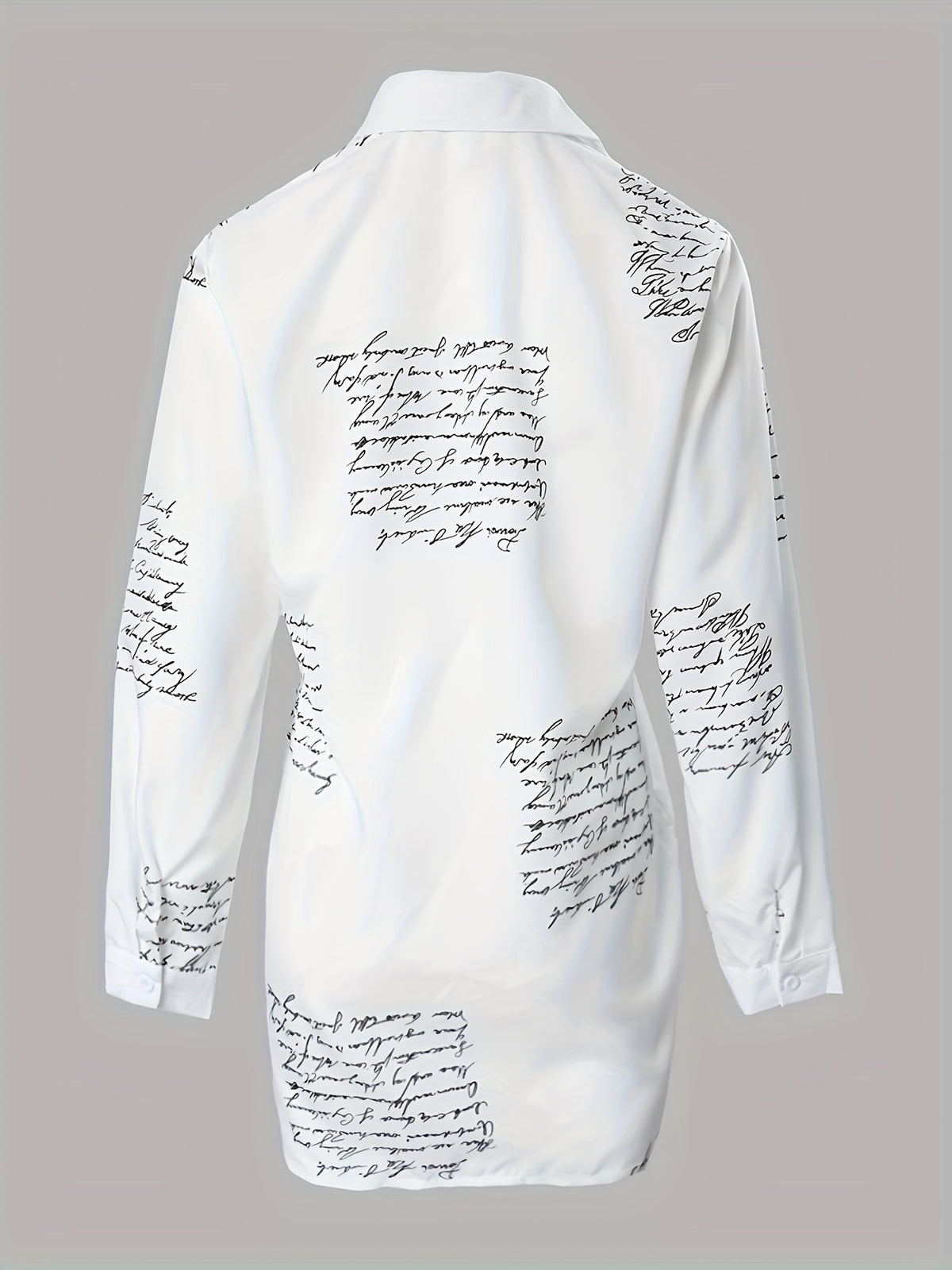 Letter Print Shirt, Casual Button Front Long Sleeve Shirt, Women's Clothing - White