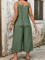 Summer Casual Vacation Women's Jumpsuit, Simple, Daily, Comfortable, and Stylish, with Front Pocket Decoration, Holiday Leisure Women's Jumpsuit - Olive Green