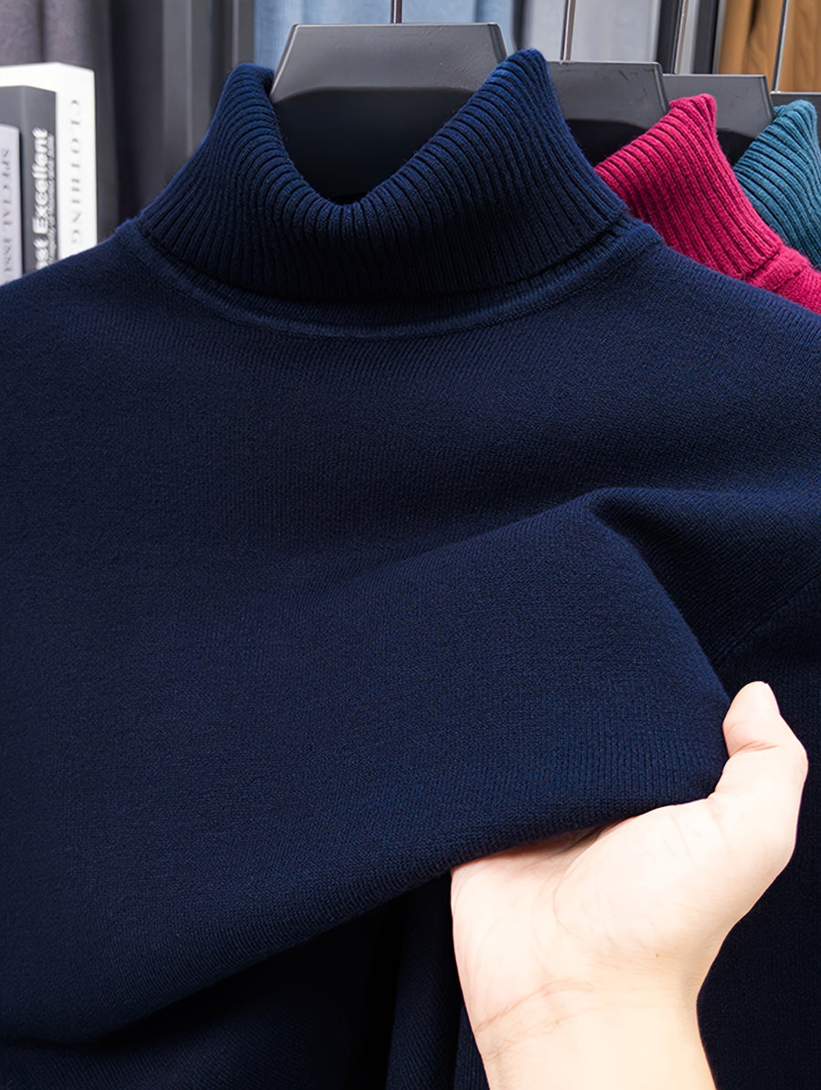 Men'S Autumn Winter Turtleneck Sweater, 10 Colors Available Solid Basic Style Elastic Warm Ribbed Cuff Casual Slim Fit Base Layer Pullover, Knit - Navy Color