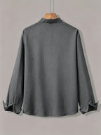 [Qiaoximei OBM] Men'S Clothing New Stand-Collar Solid Color Long Sleeve Shirt, Easy Stand-Collar Design, Spring Autumn Winter High-Quality Men'S Long Sleeve Button-Up Shirt - Suitable for Outdoor Leisure Vacation Travel Formal - Dark Gray