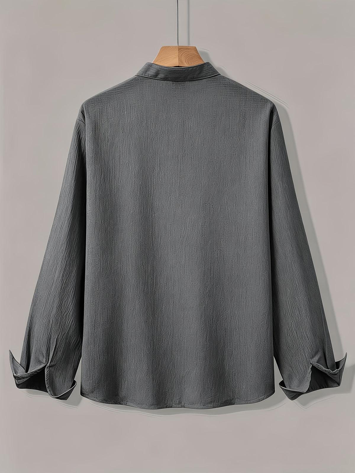 [Qiaoximei OBM] Men'S Clothing New Stand-Collar Solid Color Long Sleeve Shirt, Easy Stand-Collar Design, Spring Autumn Winter High-Quality Men'S Long Sleeve Button-Up Shirt - Suitable for Outdoor Leisure Vacation Travel Formal - Dark Gray