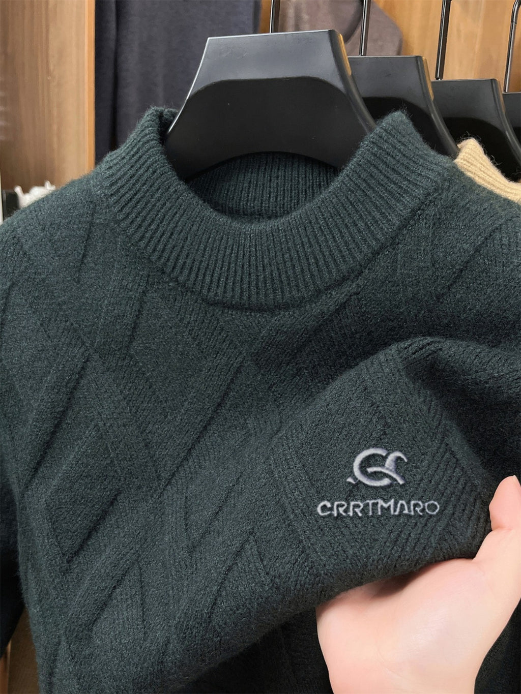 ZBZP Autumn Winter Knit 3D Solid Mid-High Neck Sweater, Basic Knit Pullover Top for Men, Fashion Long Sleeve Sweater SYD - Dark Green