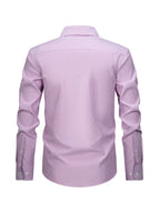 New Cotton Oxford Shirt for Men, Casual Fashion Long Sleeve with Collar and Cuff Patchwork Design, Comfortable and Fitted Business Loose Shirt, Button-Up Striped Dress Shirt, Long Sleeve Collared Striped Dress Shirt for Office Work, Fine Stripe Shirt - Purple background with white stripes