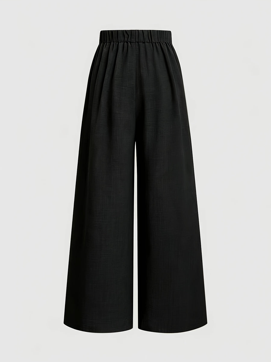 New Women'S High-Waist Metallic Button-Design Wide-Leg Pants, Elegant Casual Daily Wear - Black