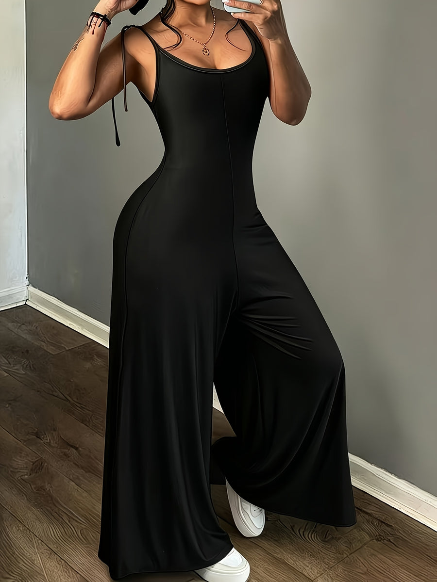 Bow-tie Slim-Fit Wide-Leg Jumpsuit - Black