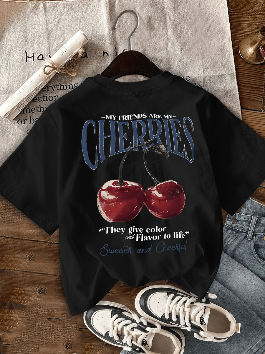 Graphic Print T-shirt, Short Sleeve Crew Neck Casual Top for Summer & Spring, Women's Clothing - Black